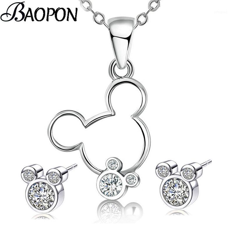 

Earrings & Necklace BAOPON Est Fine Jewelry Sets For Women Silver Color Wedding Party Drop1, As pic
