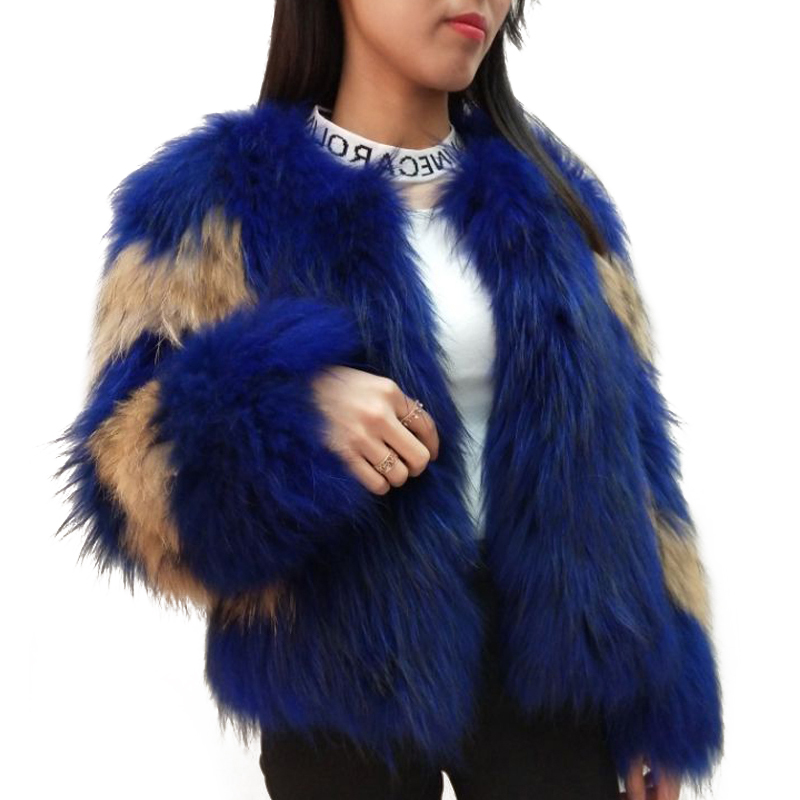 

Winter Autumn and New White Hair Braid Female All Way to the Long Paragraph Real Raccoon Dog Fur Coat Az9h, Blue