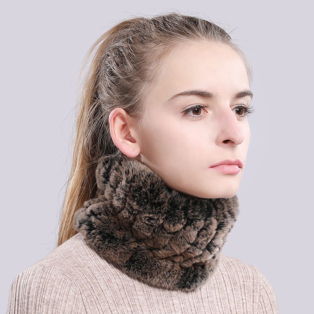 

Real 2020 women's scarf ring mesh scarves good natural elastic rex rabbit skin bandana