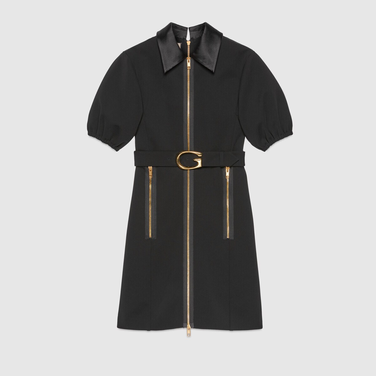 

Designer Women's Dress, G Buckle Belt Dress, Black;gray