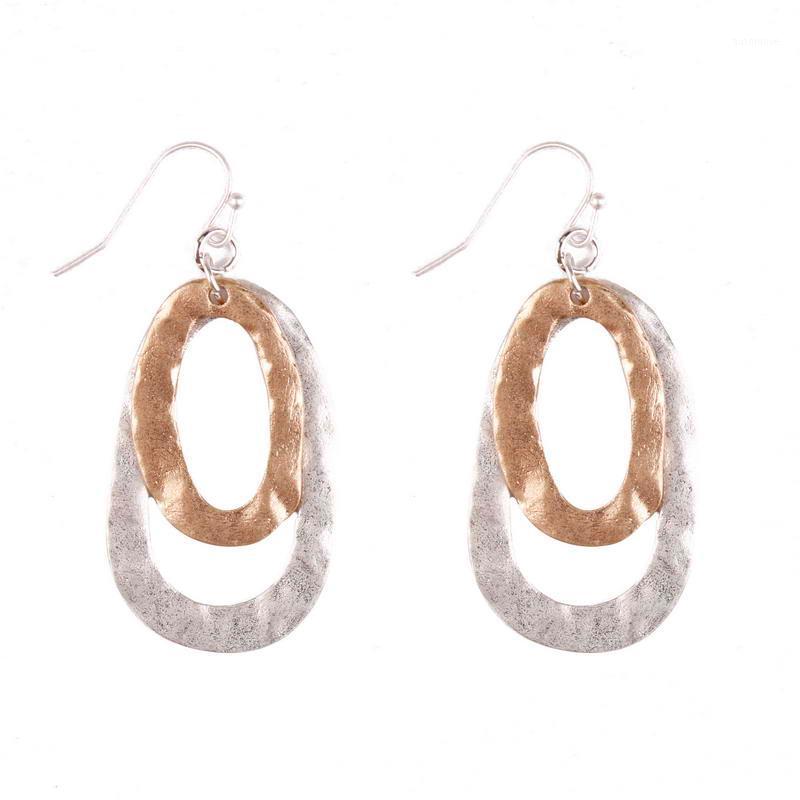 

Oval Cutout Dangle Drop Earrings Gold Silver Color two-tone Hammered Earrings Oval Circle For Women minimalist Jewelry1