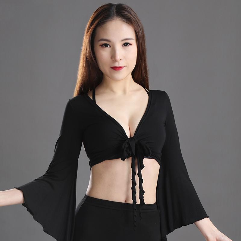 

2020 Belly Dance Top Sexy Black Bell Sleeve Wear On Both Sides Bollywood Women Training Clothes Ladies Belly Dance Wear DN2800