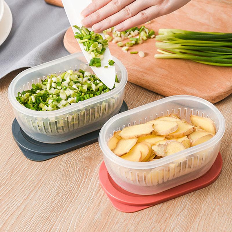 

Kitchen Storage Fresh-Keeping Box Refrigerator Green Onion Ginger Garlic Storage Box Plastic Transparent Drain Sealed