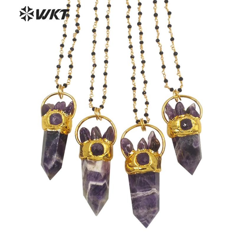 

WT-N1274 Gorgeous big stone necklace for lady precious lucky hexagona Amethysts stone necklace for Birthday gift