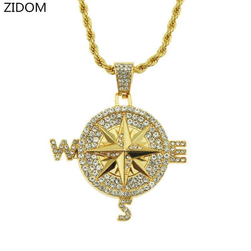 

2020 hot sale men hip hop iced out bling compass pendant necklaces high quality male fashion charm necklace hiphop jewelry gifts