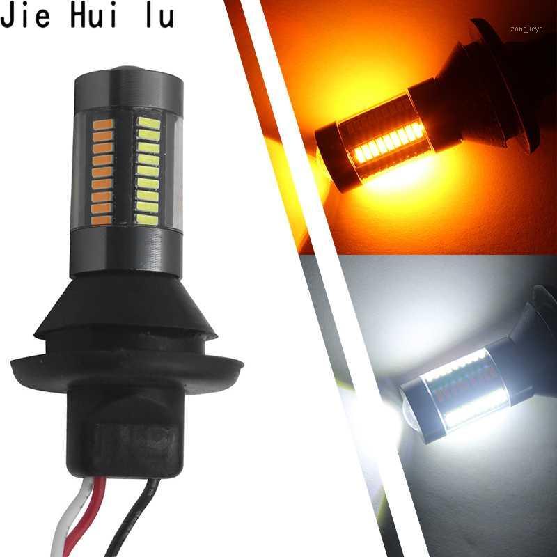 

1156 BA15S BAU15S PY21W T20 Dual Color White/Amber Yellow Switchback LED Turn Signal Light + Error Free Canbus with Resistor DRL1, As pic