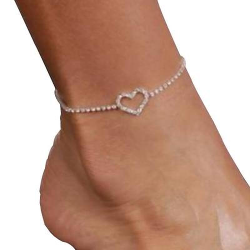 

2020 Hot Selling Dainty Crystal Love Heart Ankle Bracelets Beach Foot Hollow Heart Shape Anklets