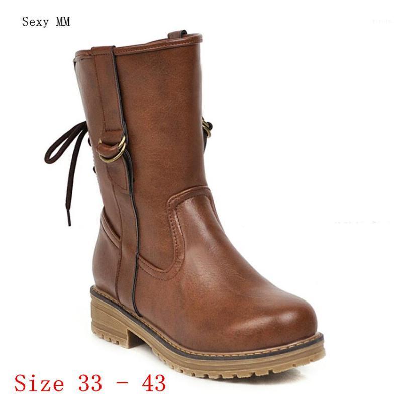 

Spring Autumn Thick Low Med Heel Women Mid Calf Boots Western Shoes Woman Short Boots Small Plus Size 33 - 431, Brown