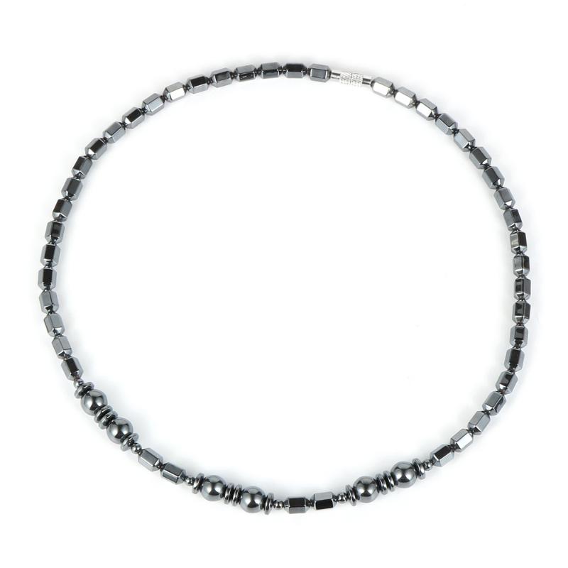 

Men Women Natural Stone Faces Black Hematite Beaded Necklace Choker Hematite Stand Clavicle Chain Brass Buckle Necklaces Jewelry