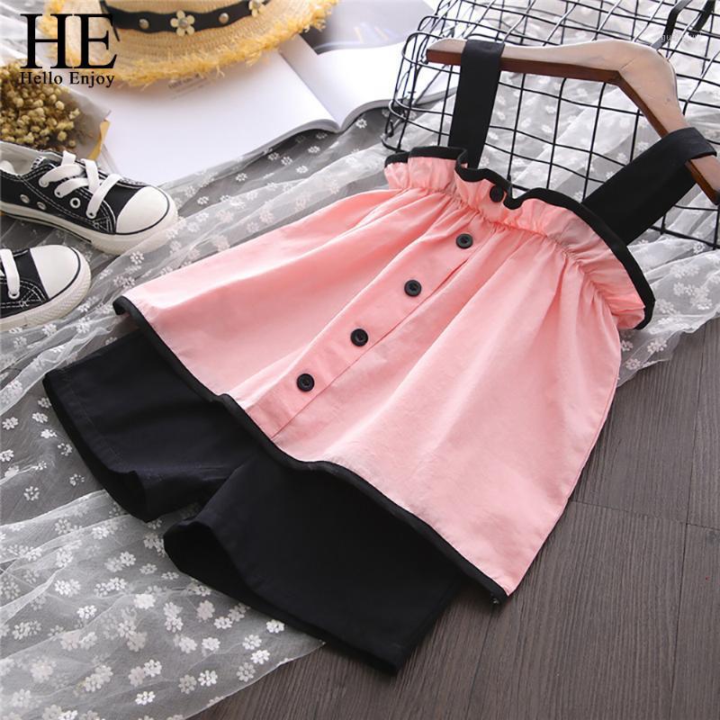 

HE Hello Enjoy Baby Girls Clothes Sets 2020 Summer Lotus leaf strap Baby Shirt + Shorts Children Clothing Kids Casual Outfit1, Beige
