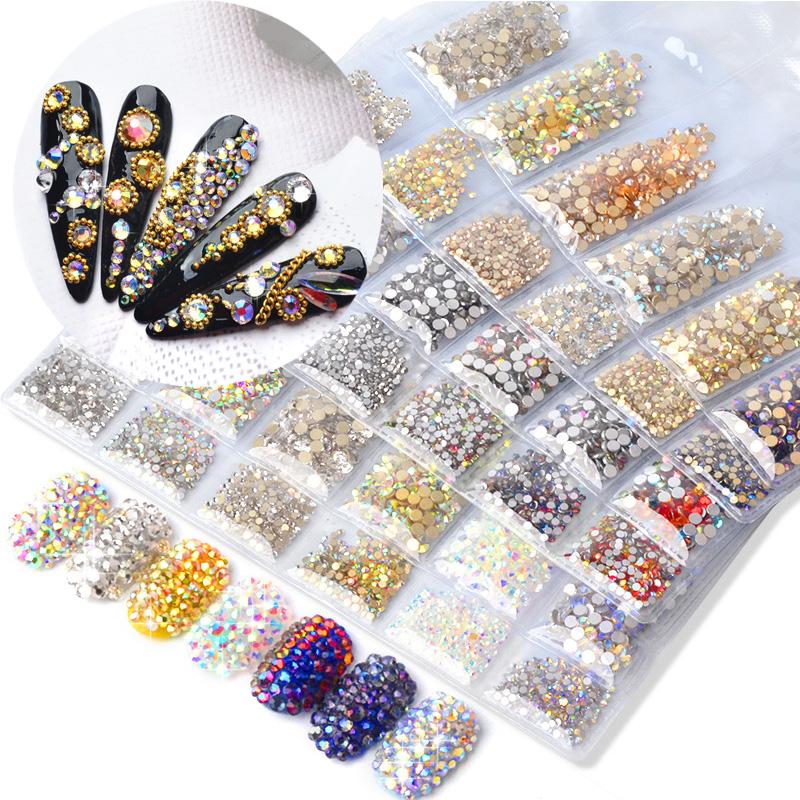 

6Pack Rhinestones Set Flatback Glass Nail Rhinestones 6Size Mixed Color AB Crystal Strass 3D Charm Gems DIY Nail Art Decorations