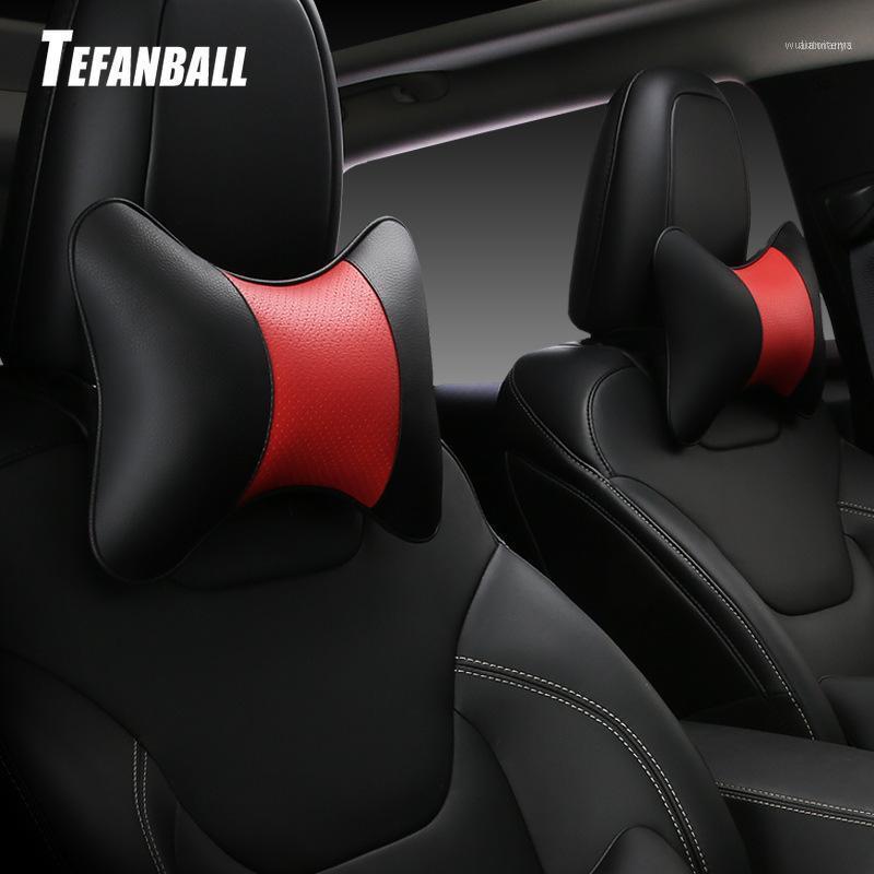 

Seat Cushions 2PCS Car Neck Pillows Both Side Pu Leather Single Headrest Fit For Most Cars Filled Fiber Universal Pillow Auto Accessories1