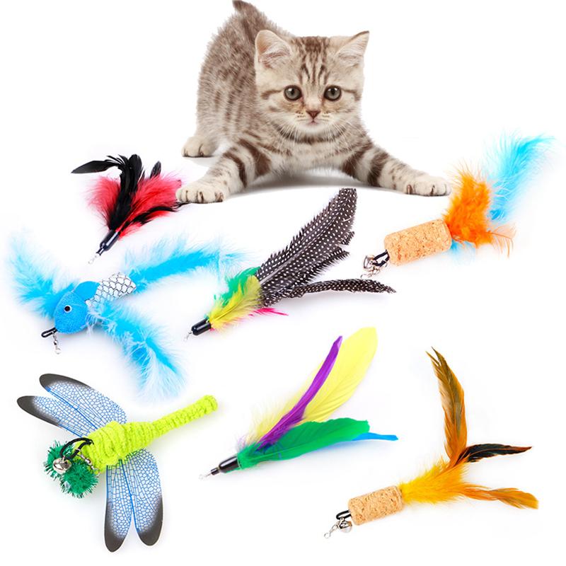

1PC Pet Cat Feather Toy Refills Cat Teaser Wand Stick Replacement Pet Catcher Teaser Stick Pole Toy Replacement Feathers