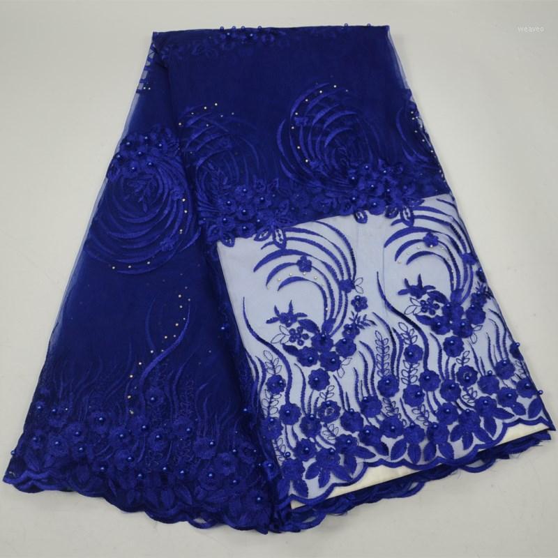 

Royal Blue Net French Lace Material High Quality French Net African Lace Fabric With Beads Nigerian Wedding African 301