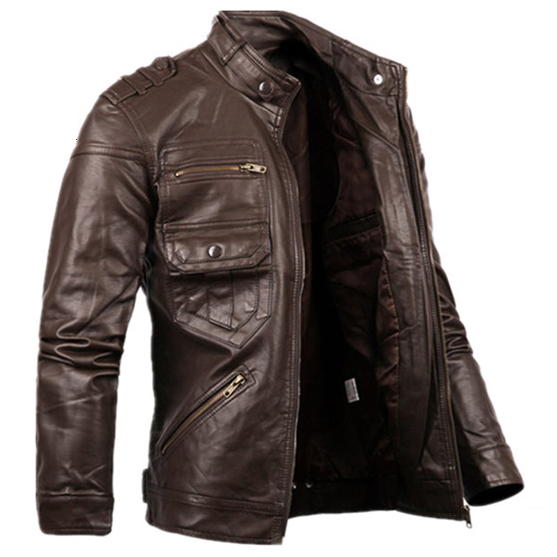 

2021 New Man Jackets Avirex Masculine Russian Style Clothes From Men Zipper Leather Jacket and Slim Fit Coats 6OVV, Black