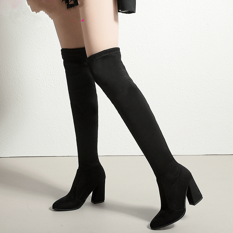 

Was 2020 female slithering in shoes on the knee stretched toes pointed hoof boots high heels ladies size 34-43, Wine red