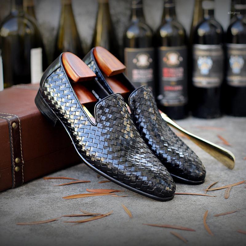 

Men's shoes 2020 fall love men's shoes leather woven leather men slip-on business men1, Black