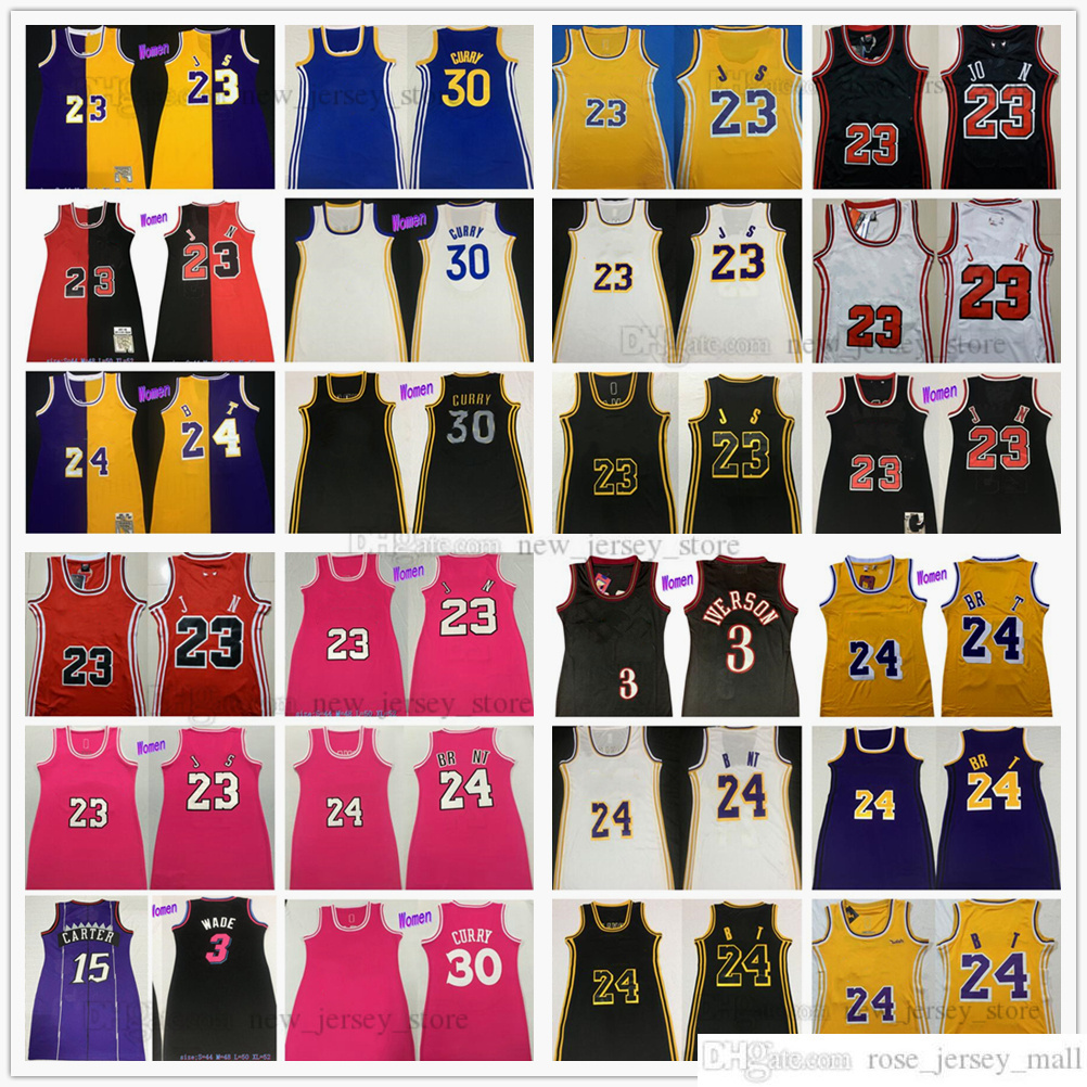 

Retro Mitchell and Ness Women Dress Basketball Jerseys Stitched 3 Allen Dwyane Iverson Wade 30 Stephen James Curry Jersey 2021 Pink Black White Yellow Red Size S-XL, Women dress. as picture
