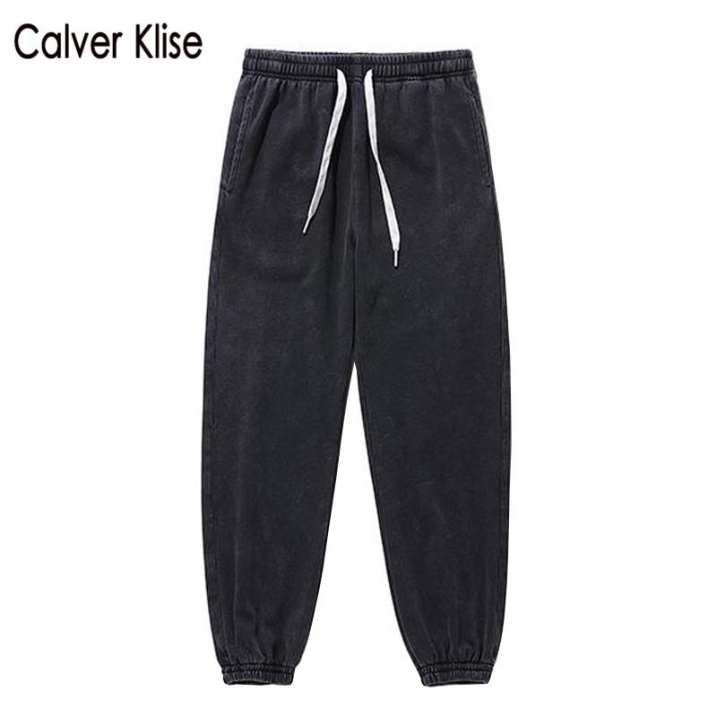 

Calver Klise 2020 Winter Fleece Sweatpant Loose Thick Hip Hop Streetwear Japanese Tie Feet Harem Pants Joggers Trousers Male, Black