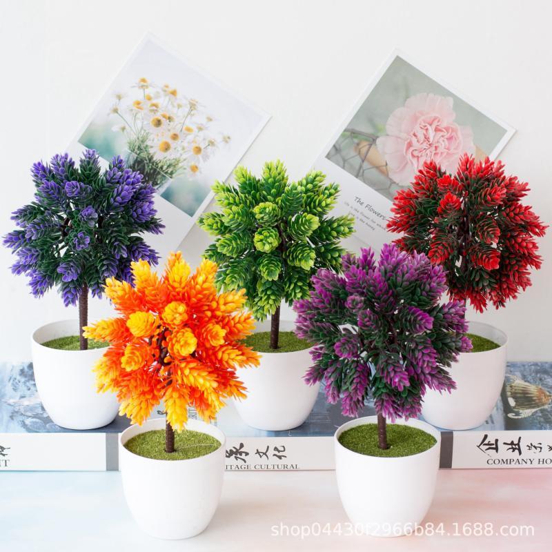 

New 1Pcs Artificial Plants Bonsai Small Tree Pot Plants Fake Flowers Potted Ornaments for Home Decoration Hotel Garden Decor1, Orange