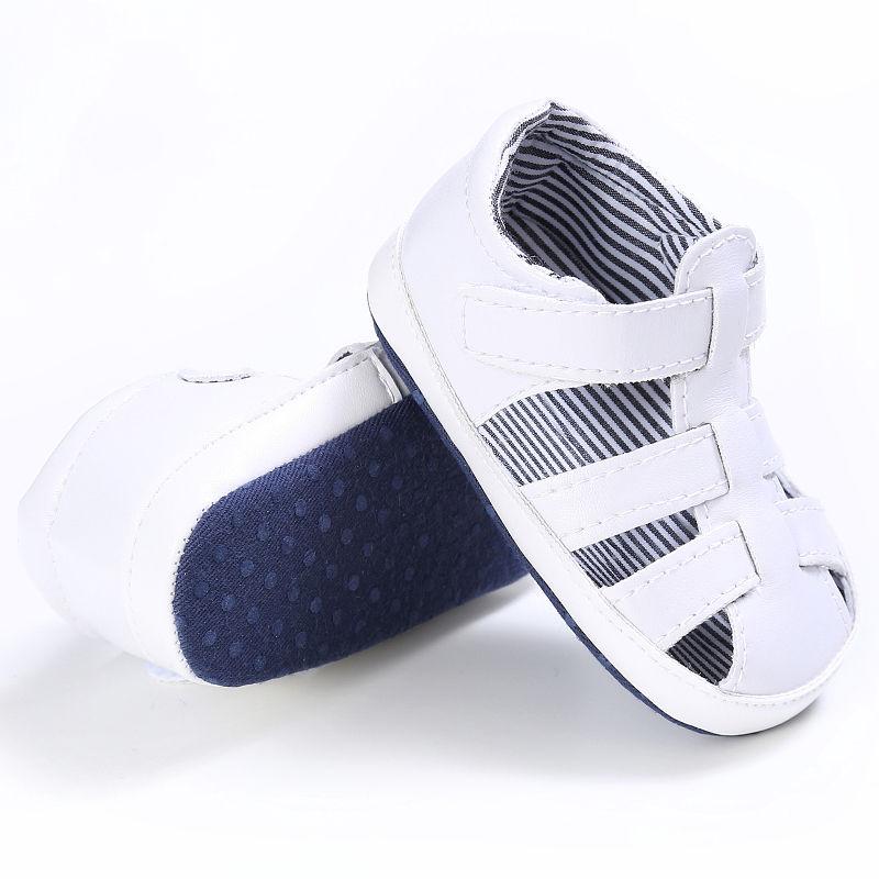 

Summer PU Baby Boys Fashion Breathable Hollow First Walkers Soft Soled Solid Out Anti-slip Flip Flop Newborn Shoes, Black