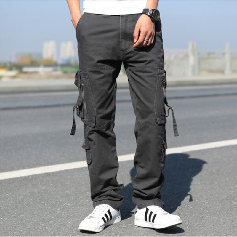 

2021 Men's Casual High-quality Cargo with Straight Legs Multi-pocket General Outdoor Trousers Un1d, Black