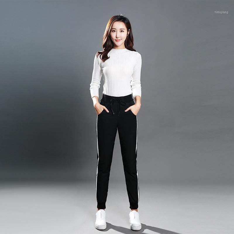 

2020 winter womens sports down pants outdoor High waist slim thick White duck down pants large size warm Beam foot Pencil1, Black