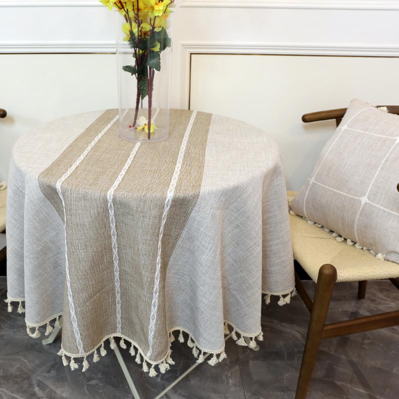 

INS Style Round Linen Tablecloth With tassel Christmas Tablecloth Artistic Table Cover Fabric for Home Decor Mantel De Navidad