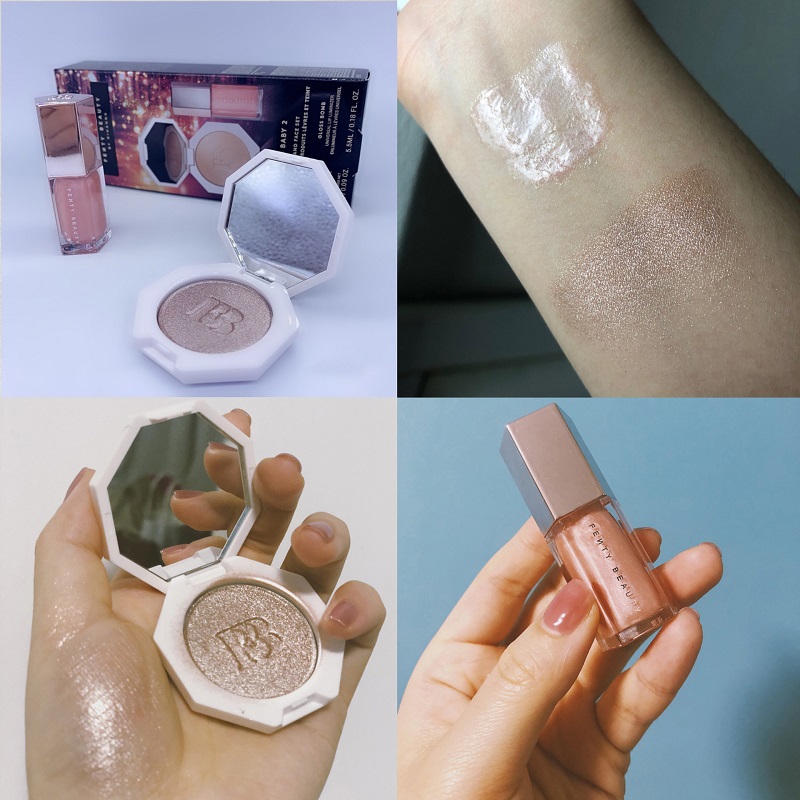 

Hot Cosmetics Makeup Matte Liquid Lipstick Lip Gloss + Foundation Highlighter Face Setting Powder Palette 2in1 Bronzer Lipgloss Se.
