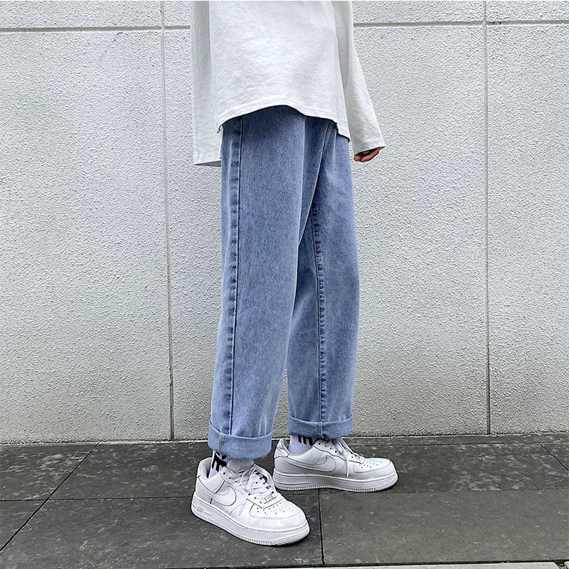 

2021 Men's Brim Pants Spring and Winter New Fine-fitting Straight-leg Printed Down Skinny Jeans Fashion Young Clothes WLUW, Blue