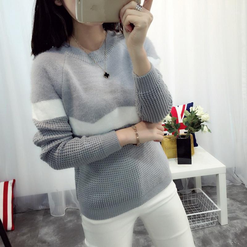 

Wholesale- Free Shipping New Fashion 2017 Spring Autumn for women sweaters loose Warm Knitted Pullovers sweaters Lady1, Gray