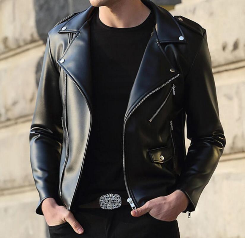 

4XL HOT 2020 Spring Men' New Fashion Personality zippered pu leather jacket Stylish self-cultivated jacket, Black
