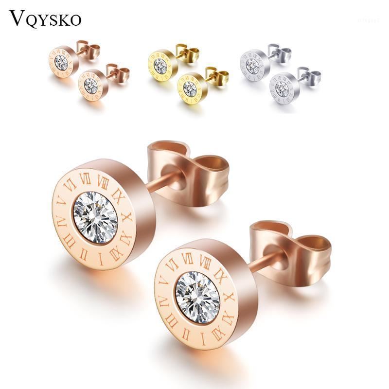 

316 Stainless Steel Round Shine CZ 8MM Diameter Roman Numeral Stud Earrings For Women High Quality Brand Jewelry1