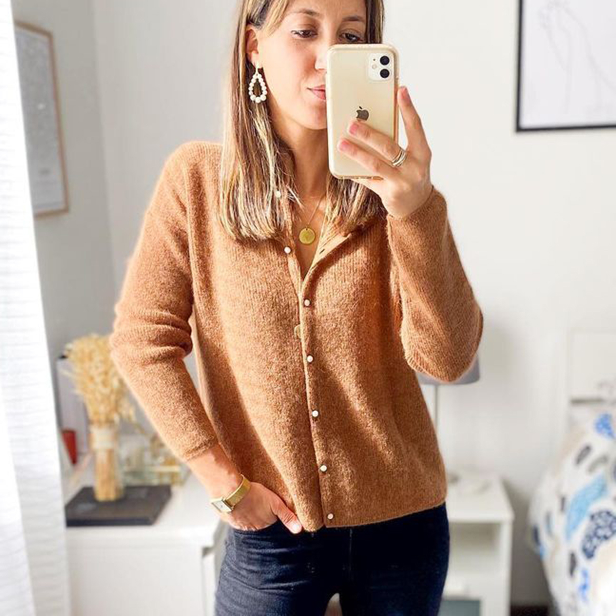 

Female rib knit jumper hot autumn soft hair mohair casual fleece stylish vintage cardigan 2020 femme, Orange