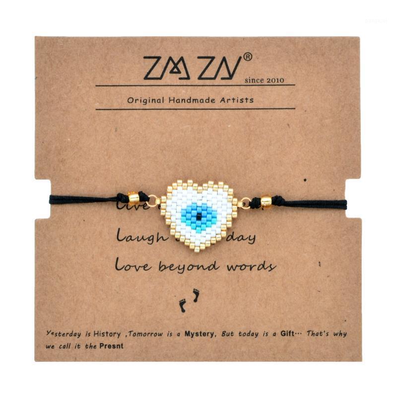 

ZMZY Boho New DIY Fashion Women Heart Shape Bracelet Ethnic Style Hand-woven Evil Eyes Miyuki Beads Bracelet Femme Girls Gift1, Golden;silver