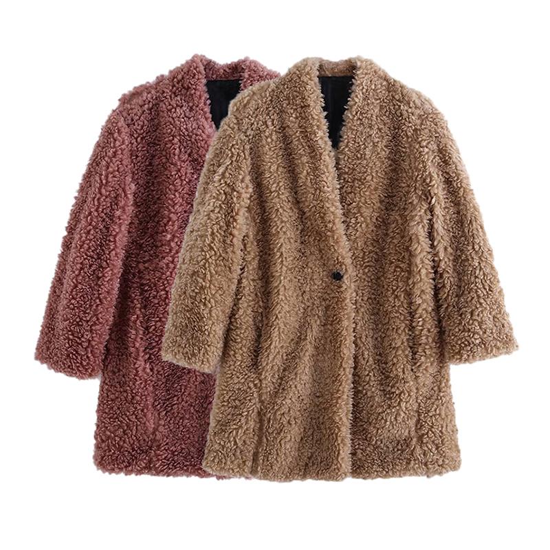 

Solid Teddy Coat Women Autumn Winter Thick Warm Fluffy Overcoat Long Sleeve Faux Fur Coats Lady Plus Size Fur Jacket, Brown