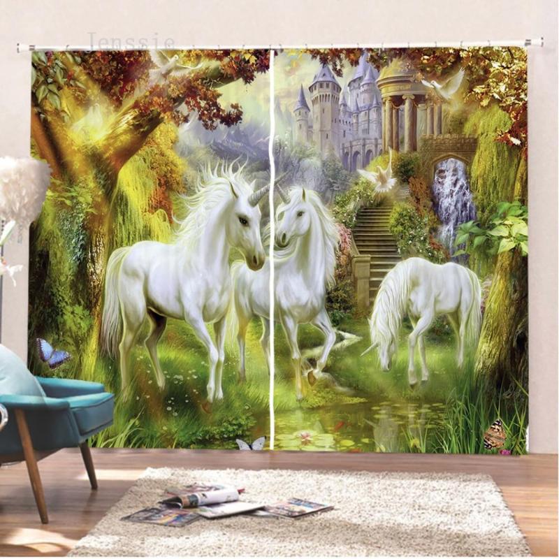 

Dream Unicorns Printed Living Room Curtains Purple Black Blackout Curtain for Boys Girls Bedroom Window Treatment Drapes, As picture
