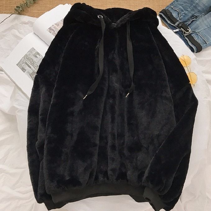 

2021 New Warm Hoodies Ladies Fleece Flannel Pullover Female Sweatshirt Autumn Winter Coats Soild Sweet Hooded Women Harajuku Casual A2h6