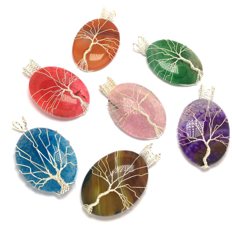 

2020 Pendants Water Drop Necklace Color Wire Wrap Black Onyx Opal Stone Pendant Women Men Reiki Jewelry