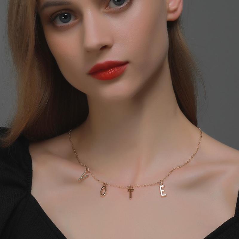 

Women VOTE Necklace Stainless Steel Gold Color Letter Choker Necklaces Jewelry
