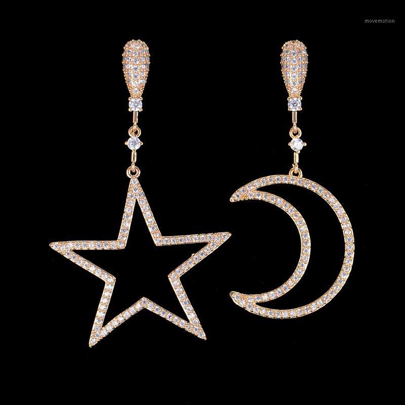 

SisCathy Hot Full Cubic Zirconia For Women Party Jewelry Romantic Lovely Clear Stone Asymmetry Star&Moon Pendant Earrings1
