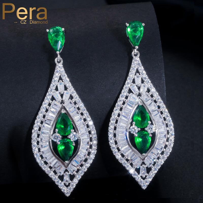 

Pera Luxury 4 Color Choice Women Prom Big Cubic Zircon Long Dangling Earrings Silver Color Jewelry for Bridesmaid E295