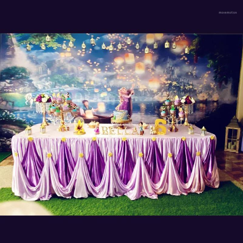 

2020 October New Arrival Ice Silk Table Skirt With Luxury Brooch For Wedding Party Birthday Decoration1