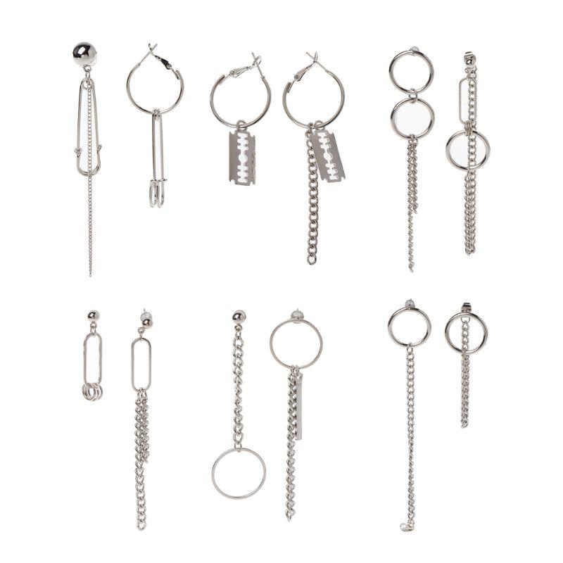 

Asymmetric Tassel Chain Safety Pin Dangle Drop Earring Kpop Korean Jewelry