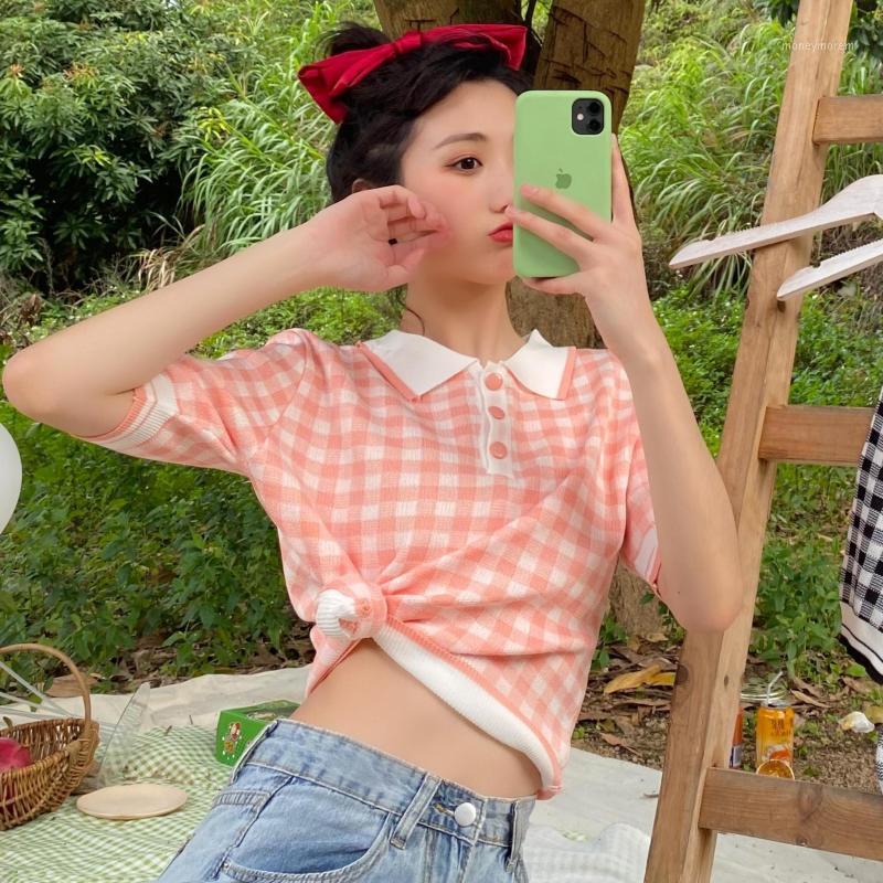 

2020 New Summer Short Sleeve Plaid Women T-shirt Loose Obersoze Coller Korean Ins Style Tee Shirt Femme Free Shipping1, Black