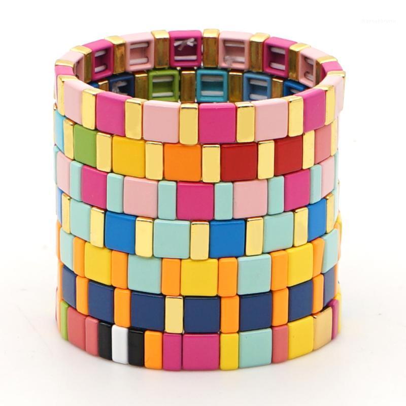 

Charm Bracelets Shinus Women Fashion Jewelry Femmer 2021 Bracelet Enamel Tile Beads Boho Stretch Pulseras Gold Color Beaded1