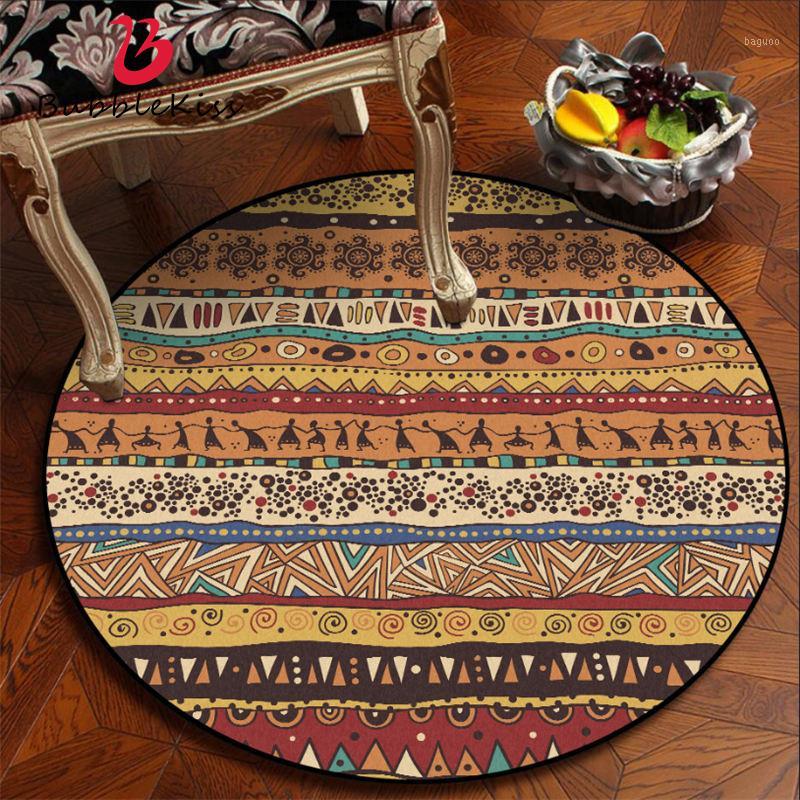

Rugs and Carpets for Home Living Room Orange Abstract Tribal Ethnic Style Pattern Round Carpet 100% Polyester Floor Mat1