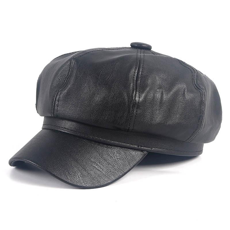 

Berets WZCX PU Men Solid Color Vintage Beret Sboy Hat Spring Autumn Fashion Casual Korean Version Adult Cap Painter, 01