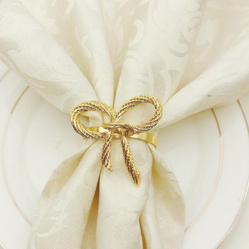 

6Pcs Simple Bowknot Napkin Ring Buckle Holder Wedding Banquet Party Table Decor