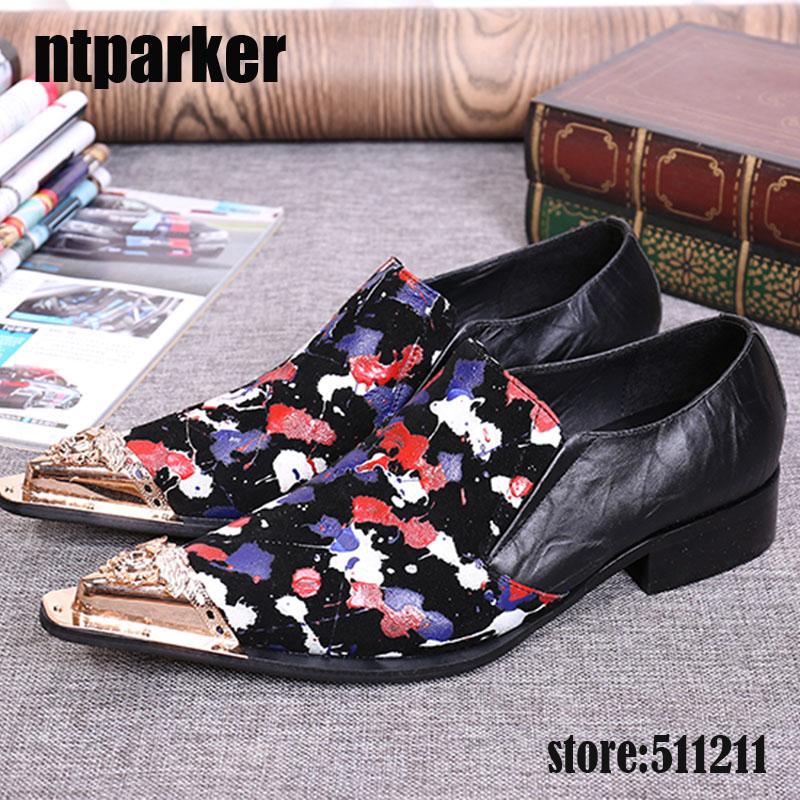 

Luxury Italian Style Leather Shoes for Men Iron Toes Color Men Leather Dress Shoes Formal Party and Business Rock, As picture